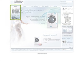 Vue d'écran du site Whirlpool