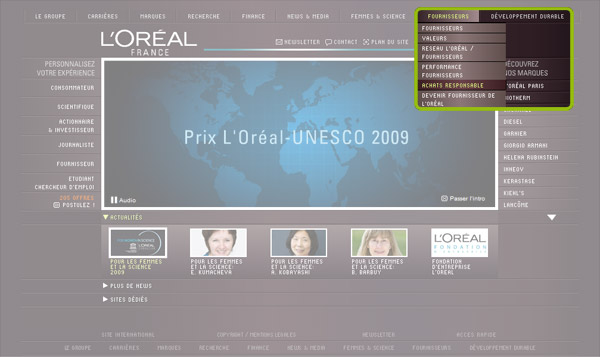Vue d'écran de la page d'accueil du site de L'Oréal