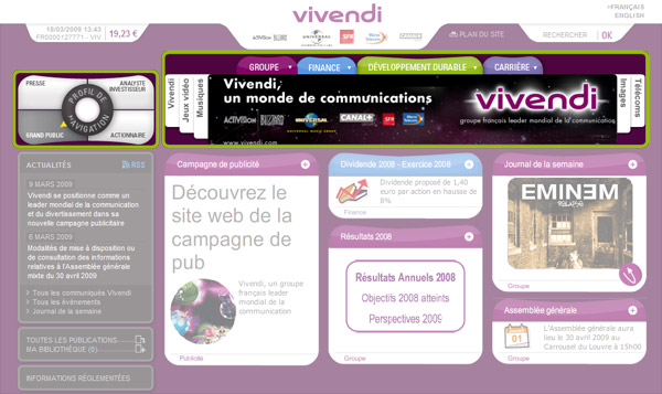Page d'accueil du site Vivendi