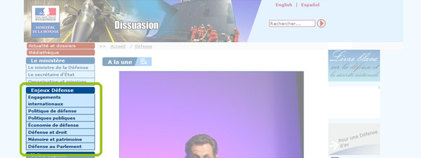 Page d'accueil du site du Ministère de la Défense