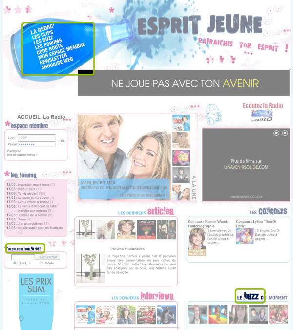 Page d'accueil du site Esprit Jeune