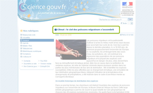 Page du site sciences.gouv sur les poissons migrateurs