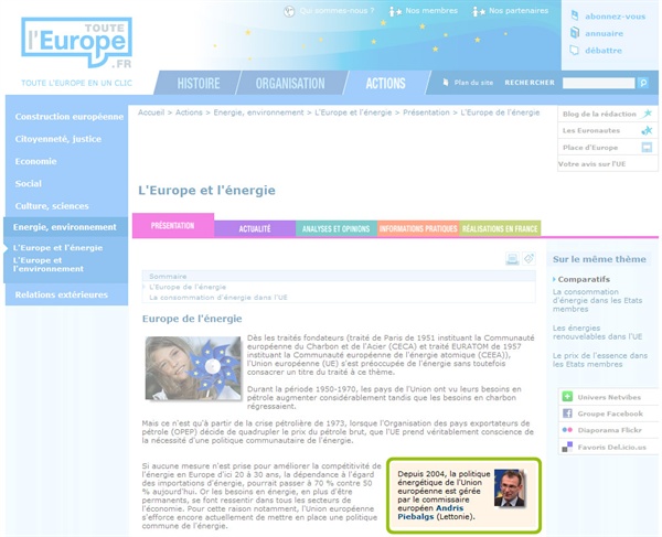 Page du site touteleurope.fr consacrée à l'europe et l'énergie