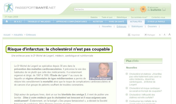 Vue d'écran du site site Passeportsanté.net