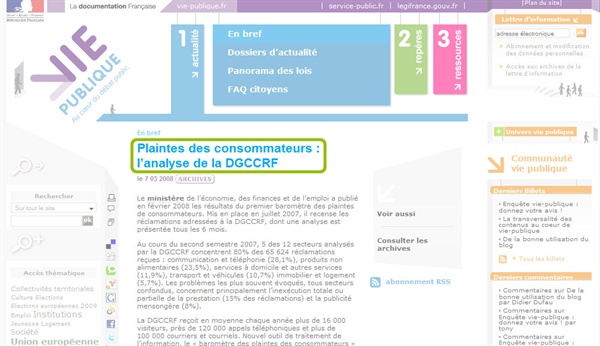 Vue d'écran du site Vie-publique.fr