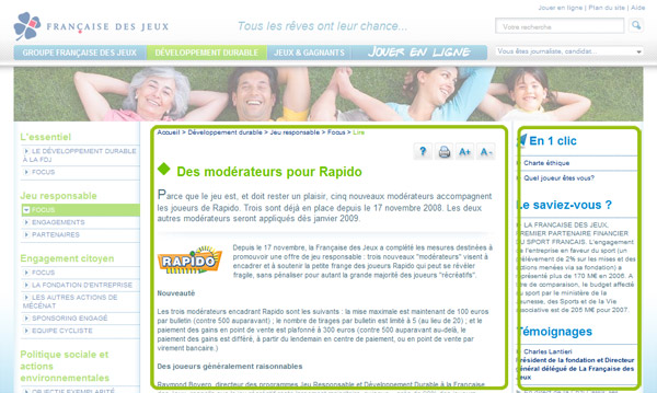 Vue d'écran du site institutionnel de la Française des Jeux