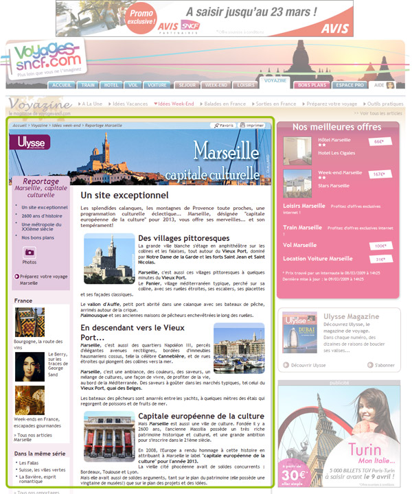Page du e-magazine de Voyages SNCF consacrée à Marseille