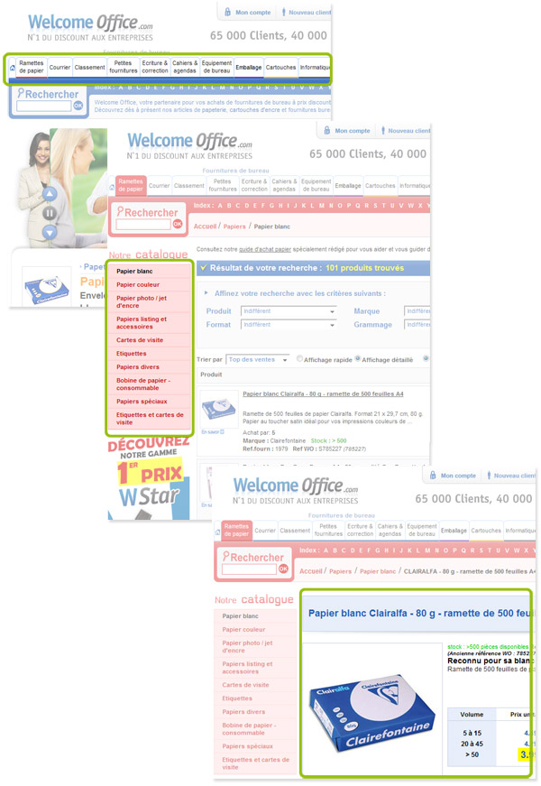 Vue d'écran du site e-commerce de Welcome Office