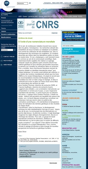 Vue d'écran d'un article du journal du CNRS avant rewritting
