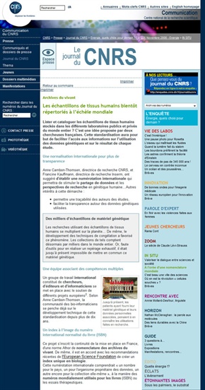 Vue d'écran d'un article du journal du CNRS après rewritting