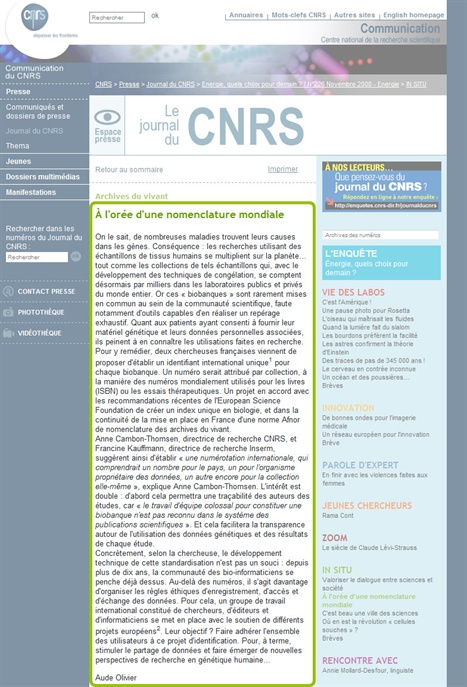 Vue d'écran d'un article du journal du CNRS très compact et difficile d'approche