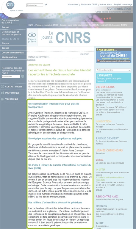 Vue d'écran d'un article du journal du CNRS avec l'ajout d'intertitres