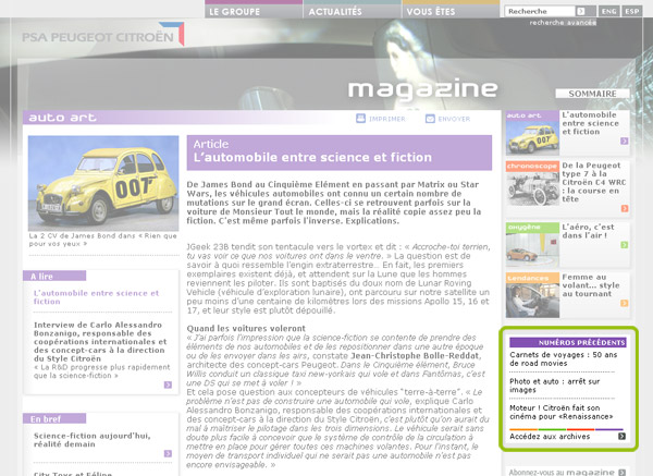 Vue d'écran du e-magazine de Peugeot PSA