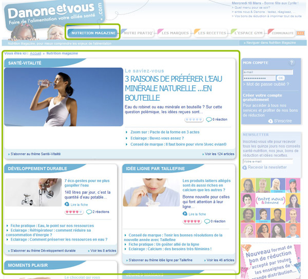 Vue d'écran d'une page du e-magazine de Danone