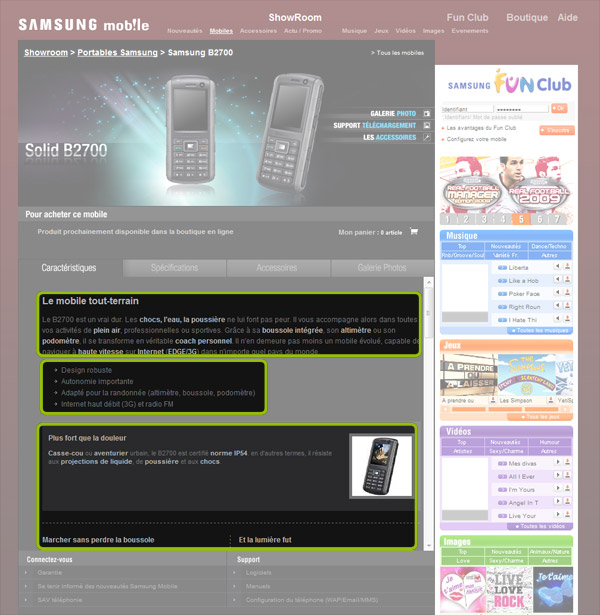Fiche produit du téléphone mobile Samsung B2700